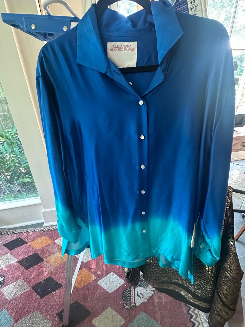 Alejandra Alonso Rojas Women's Blue Ombre Button-Front Silk Blouse